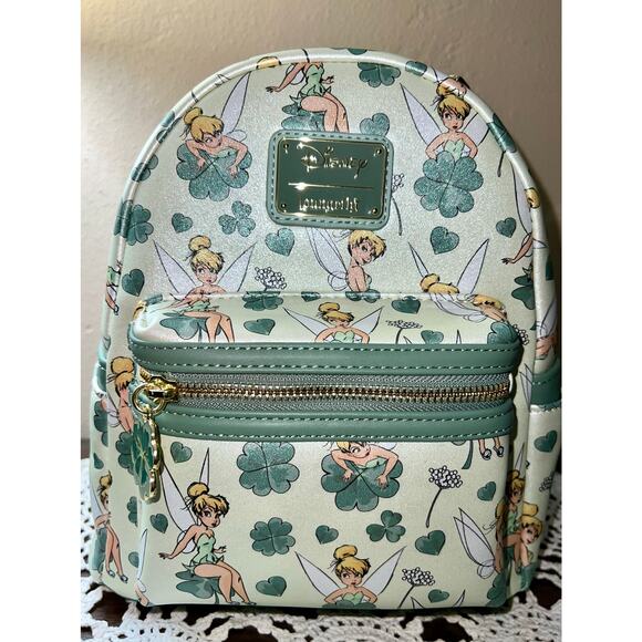 Loungefly Tinker Bell AOP Clover Mini Backpack Card Holder - Picture 2 of 8